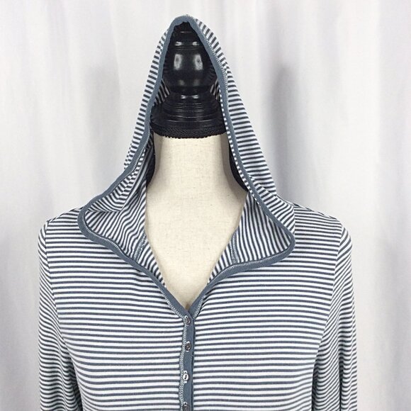 Aventura Hoodie Top Womens Medium Slate Blue Striped Jersey Knit Henley Bamboo - Picture 5 of 10